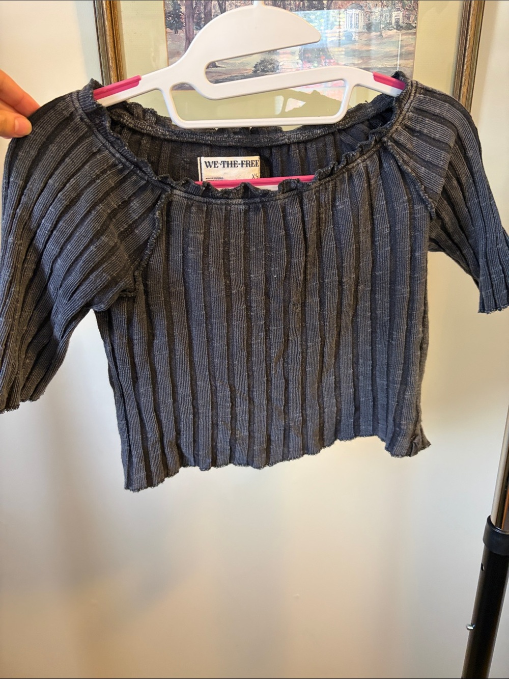 We The Free Ribbed Short Sleeve Crop Top in Charcoal Gray